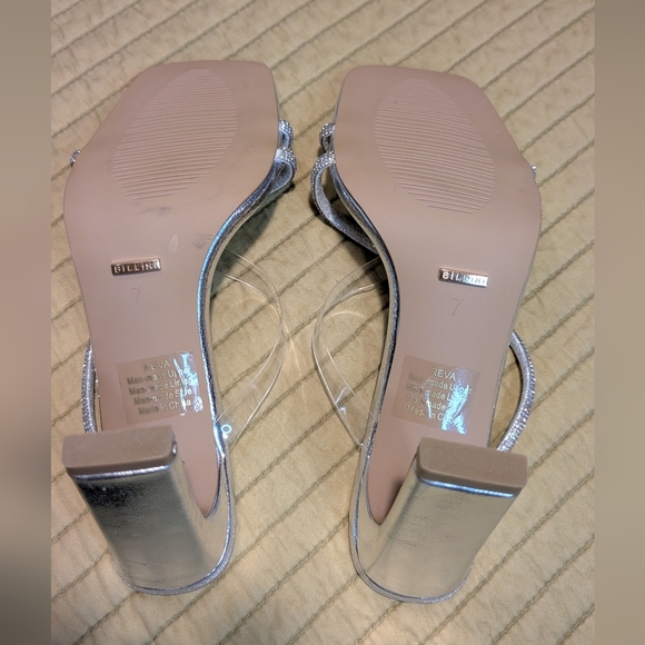 Billini Reva Silver Slip On Mule Women's Rhinestones Heels Size 7 Sparkly Shoes - Picture 6 of 16